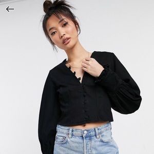 ASOS DESIGN Denim Button Through Bodice Top in Washed Black Size US 12